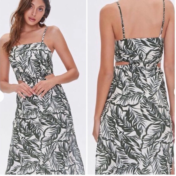 Forever 21 Tropical Leaf Pattern Double Slit Dress - Picture 2 of 6